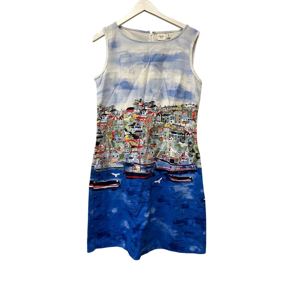 Blue Vacation Quiet Luxury Unique Size Large 12 Italy Graphic Cotton Dress